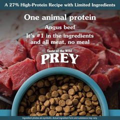 Taste of the Wild PREY pasture-raised Angus beef image signals high-protein meal