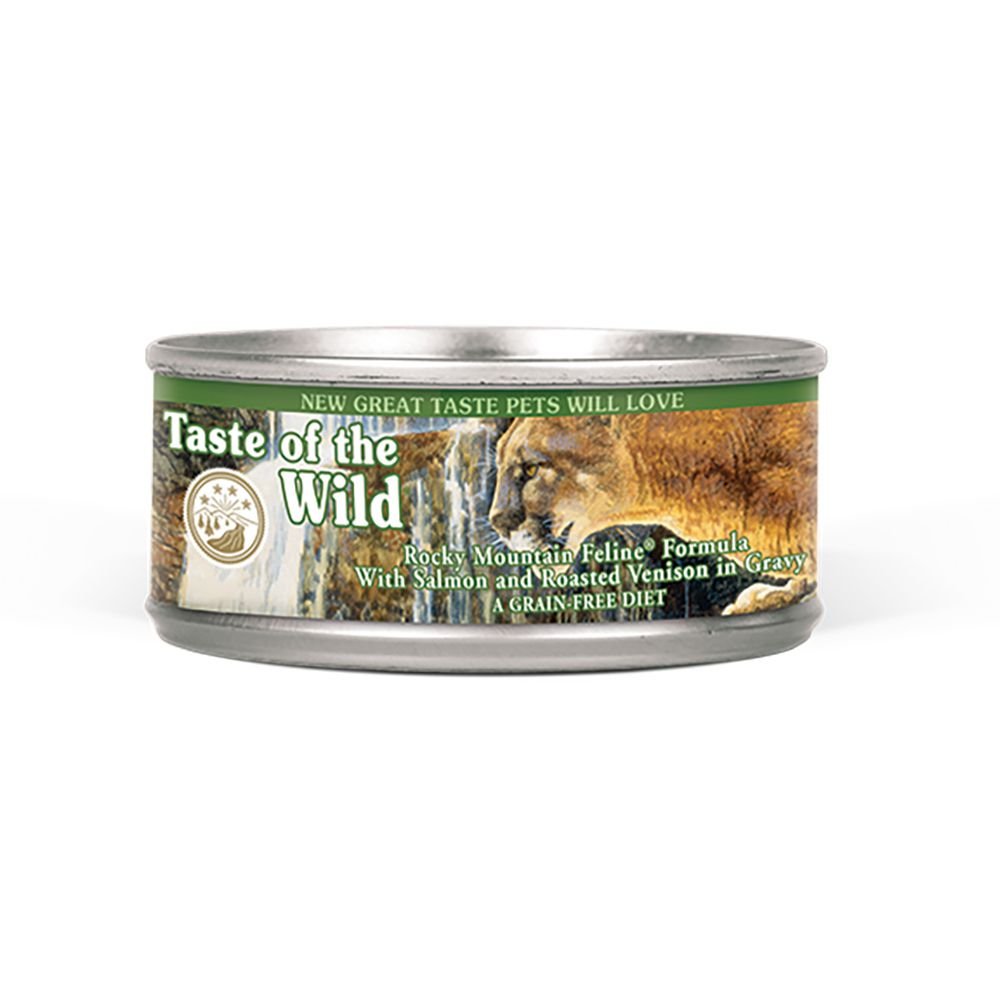 Taste of the Wild Rocky Mountain feline canned food image: gravy-rich presentation for taste and hydration