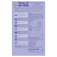 Taste of the Wild Sierra Mountain packaging highlights grain-free all life stages formula