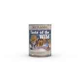 Taste of the Wild Wetlands duck in gravy can shows protein-forward meal for active dogs