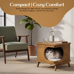 TAYROCK cat bed side table in assembly phase—compact and organized setup.