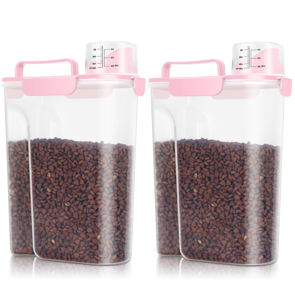 TBMax 2-pack cat and dog food containers with pink lids for airtight freshness.