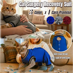 T'CHAQUE recovery suit belly opening enables bathroom access for cats
