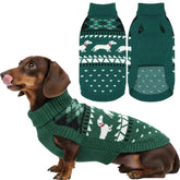 T'CHAQUE Christmas dachshund sweater front view, cozy festive warmth for small dogs