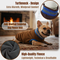 T'CHAQUE high-neck fleece on a dog in breezy air demonstrates wind protection.