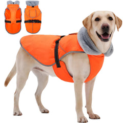 T'CHAQUE insulated dog winter jacket with full-body reflective strip for nighttime visibility and warmth.