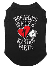 Tcombo Breaking Hearts & Blastings Farts dog shirt front view in black, comfortable everyday wear.