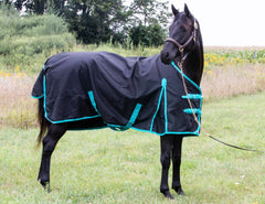 Tech Equestrian rainsheet front closure provides secure buckles plus Velcro for a snug fit.