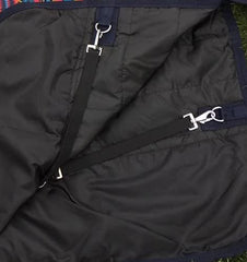 Tech Equestrian rainsheet tail flap protects hindquarters from rain and drafts.