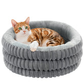 TechTail Cat Bed round donut plush for secure indoor cat naps