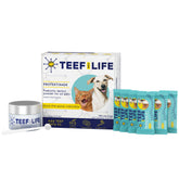 TEEF FOR LIFE Protektin42K powder tub front shows plant-derived pet dental care.