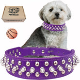TEEMERRYCA adjustable spiked collar purple close-up shows durable PU leather