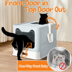 Tehoao enclosed cat litter box top-exit reduces litter spray