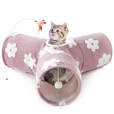 Tempcore Flannel Cat Tunnel shows 3-way collapsible design for versatile play