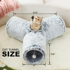 Tempcore Plush Cat Tunnel with three tunnels open for varied play