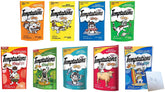 Temptations variety-pack outer box featuring nine cat treat flavors for daily snacking