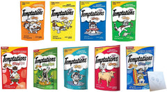 Temptations variety-pack outer box featuring nine cat treat flavors for daily snacking