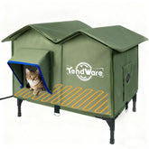 TENDWARE outdoor cat house heated entry demonstrates warmth for winter shelter.