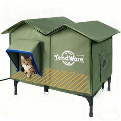 TENDWARE outdoor cat house heated entry demonstrates warmth for winter shelter.