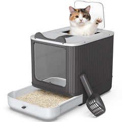 Tenizo cat litter box enclosure with drawer reduces mess and keeps litter contained.