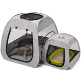 Tenrai Portable Cat Playpen front view highlights stable trapezoidal design for protected standing.