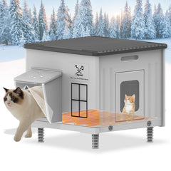 Tepoal heated cat house exterior keeps outdoor cats warm in winter.