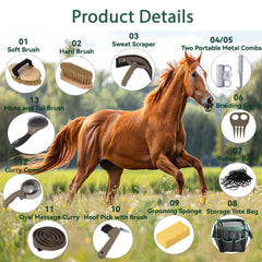 TERPUP horse grooming kit hard horse brush for deeper coat cleaning and dirt removal.