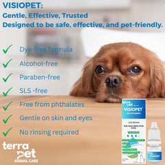 TERRAPET Visiopet cat eye care scene highlighting gentle daily cleaning.