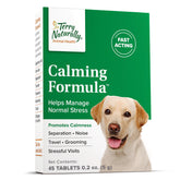 Terry Naturally Calming Formula bottle offers calming support for dogs during travel.