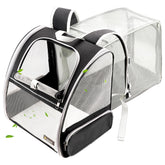 Texsens cat backpack expandable back shows added space for relaxed outdoor excursions.