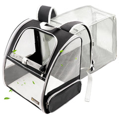 Texsens cat backpack expandable back shows added space for relaxed outdoor excursions.