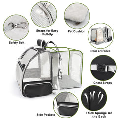 Texsens cat backpack giant tent bed demonstrates expanded space and lounging area.