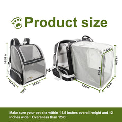 Texsens cat backpack mesh ventilation highlights three-sided airflow for pet comfort.