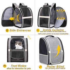 Texsens Pet Carrier Backpack curtains rolled demonstrate breathable airflow and flexibility