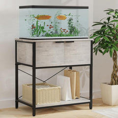 TFK stand cabinet storage view highlighting organized space for fish food and nets