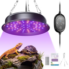 TFNN Reptile Light front view demonstrating full spectrum and UVB modes for bright habitat lighting.