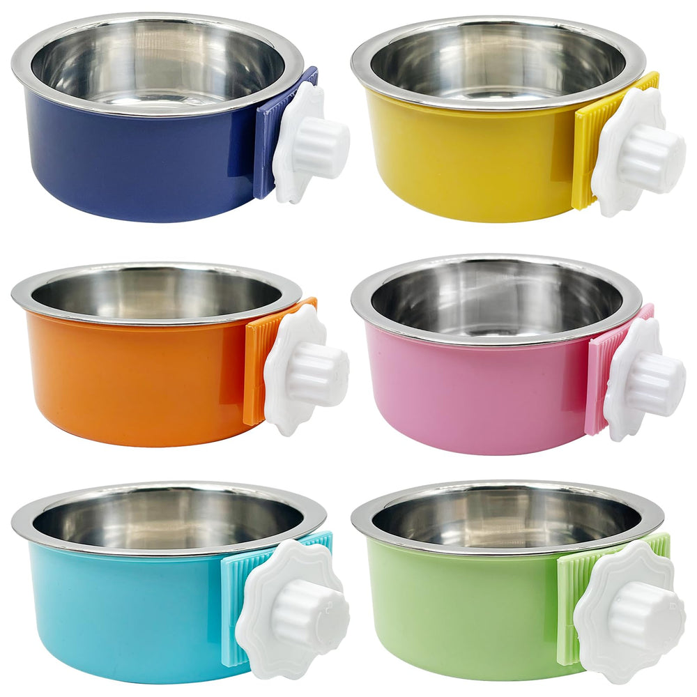 Tfwadmx crate dog bowls hanging set with removable stainless steel inner for easy feeding.