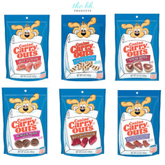 The BH Products Canine Carry Outs Variety 6 Pack image shows tasty training rewards for dogs.