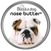 The Blissful Dog Bulldog Nose Butter packaging shows a lick-safe balm for gentle dog care.