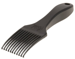The CoatHook undercoat brush closeup shows gentle tines for safe deshedding.