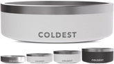 The Coldest Water dog bowl shows anti-rust metal finish for durability.