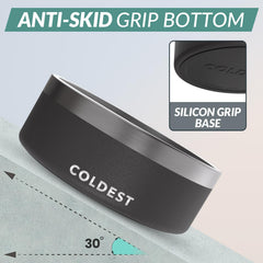The Coldest Water dog bowl with non-slip base prevents spills during meals.
