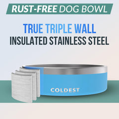 The Coldest Water rust-proof stainless bowl endures daily use and chewing.