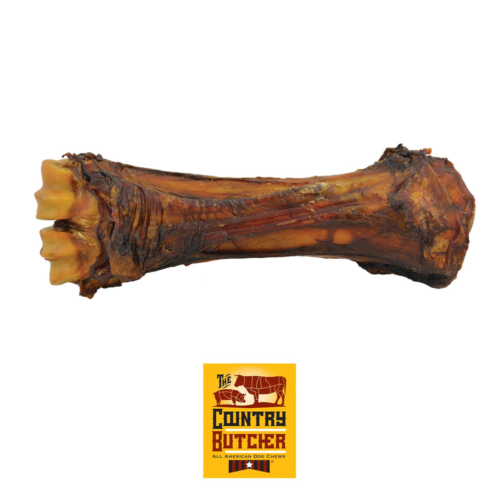 The Country Butcher beef shank bone 8-10 inch offers a long-lasting chew for large dogs.
