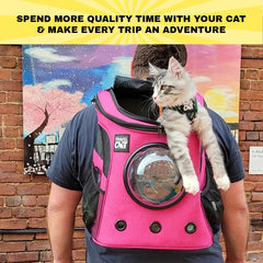 The Fat Cat backpack carrier bubble window highlights the space capsule view for curious cats.