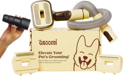 The Groomi Pet Brush Kit all-in-one design improves efficiency for dog and cat grooming.