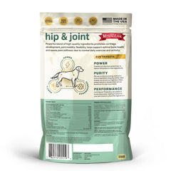 The Missing Link hip-joint-probiotics powder shown with an active senior dog for mobility support