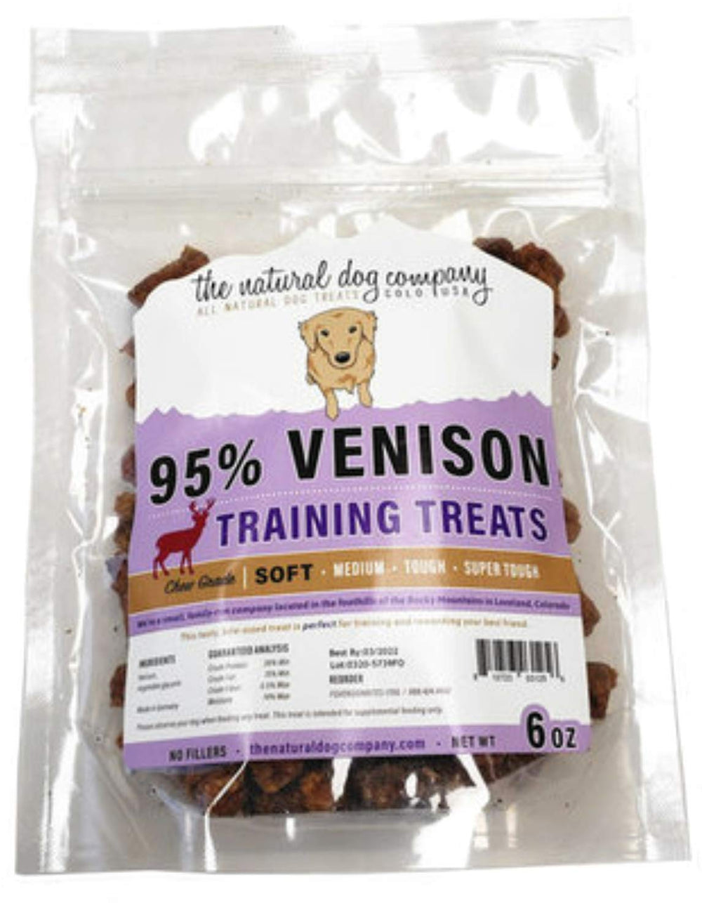 The Natural Dog carne de venado, trozos suaves, ideales para entrenamiento y paseos.