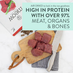 The New Zealand Natural Pet Food Co Venison ingredients close-up emphasizes superfoods and natural nutrition.