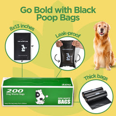 The Original Poop Bags black bags stack — bulk 200-count rolls for kennels